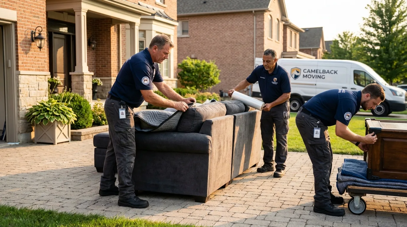 Large estate moving crew wrapping furniture in Brea, CA
